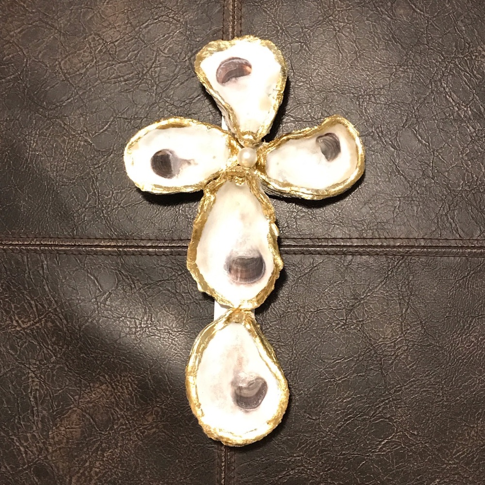 Gold and White Oyster Shell Cross